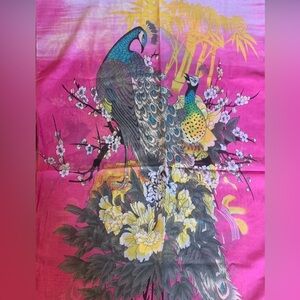 Liang Dian PINK ORIENTAL ASIAN PEACOCKS FLORAL SEMI-SHEER CHIFFON SHAWL SCARF